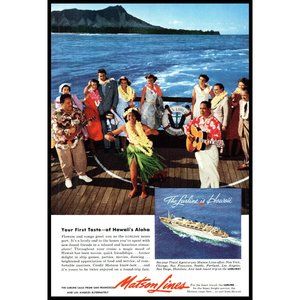 1953 Matson Lines Lurline Cruise Ship Vintage Print Ad Hawaii Aloha Wall Art
